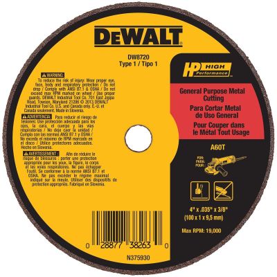 DWTDW8720 image(0) - DEWALT 4" x .035" x 3/8" A60T Metal & Stainless Cutting & Grinding Wheel