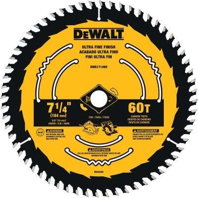 DWTDWA171460 image(0) - DEWALT 7-1/4 In Carbide Circular Saw Blade 60 Tooth with 5/8 in Arbor (1 Pack)