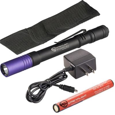 STL66148 image(0) - Streamlight Stylus Pro USB UV 400 Nanometer Ultraviolt LED Penlight with 120V AC Charge Cord - Black