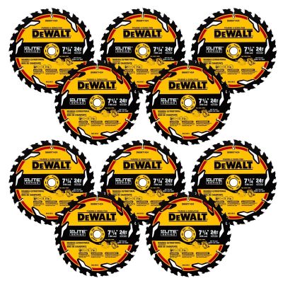 DWTDWAW71424B10 image(0) - DEWALT ELITE SERIES 7-1/4 In Carbide Circular Saw Blade 24 Tooth with 5/8 in Arbor (10 Pack)