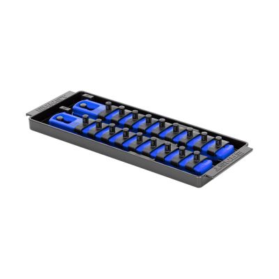 ERN8555 image(0) - Ernst Mfg. 2 Rail Universal Twist Lock Socket Tray 8", Blue, with 18) 1/4" Socket Clips