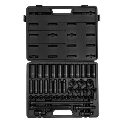 SUN2545 image(0) - SUNEX 1/2" Drive Metric 6 Point Standard & Deep, Universal Joint & Extensions 45-Piece Master Impact Socket Set