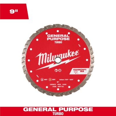 MLW49-93-9109 image(0) - Milwaukee Tool 9 inch DIAMOND MAX Turbo General Purpose Diamond Blade
