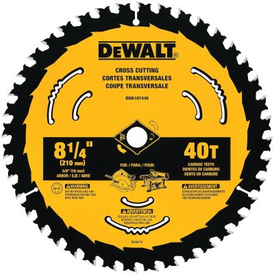 DWTDWA181440 image(0) - DEWALT 8-1/4 In Carbide Circular Saw Blade 40 Tooth with 5/8 in Arbor (1 Pack)