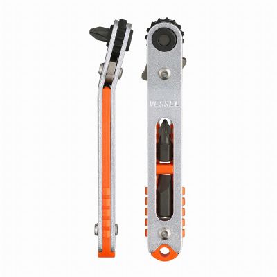 VESTX79U image(0) - Vessel Tools Extra Low-Profile Bent-up Head Ratchet Screwdriver with Extra Low-Profile Bits