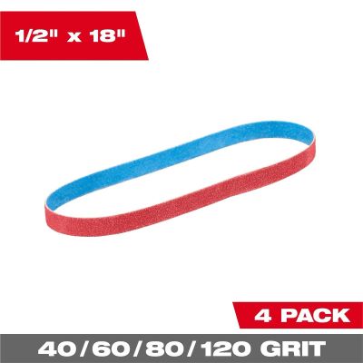 MLW48-80-9000 image(0) - Milwaukee Tool 1/2&rdquo; x 18&rdquo; 40/60/80/120 Grit Bandfile Belts &hyphen; 4 pack variety