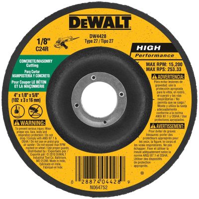 DWTDW4428 image(0) - DEWALT 4-Inch By 1/8-Inch By 5/8-Inch Concrete/Masonry Cutting Wheel , Black