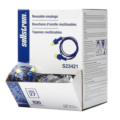 SRWS23421 image(0) - Sellstrom Earplugs - Reusable - Tapered - Corded - Blue/Hi-Viz Green - NRR 27 - 100 Pair Dispenser Box