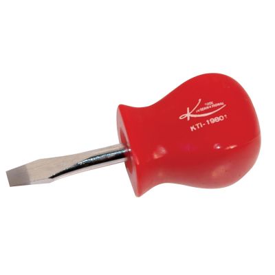 KTI19801 image(0) - K Tool International Stubby Slotted Screwdriver with Red Square Handle