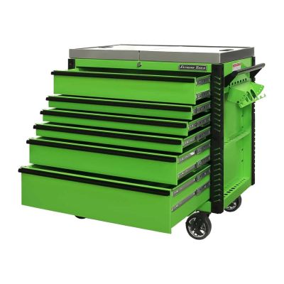 EXTEX4106TCSGNBK image(0) - Extreme Tools EX Professional Series 41 Inch 6 Drawer Sliding Top Tool Cart  with stainless steel work surface - LIme Green with Black Drawer Pulls