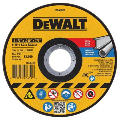 DWTDWA8051 image(0) - DeWalt 4-1/2-in. x .045-in. x 7/8-in. T1 Cut-Off Wheel for Metal