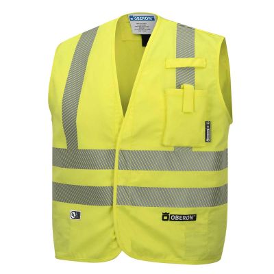 OBRZFA106-M image(0) - OBERON Safety Vest - Hi-Vis FR/ARC-Rated 7.5 oz 88/12 - Snap Closure - Hi-Vis Yellow - Size: M
