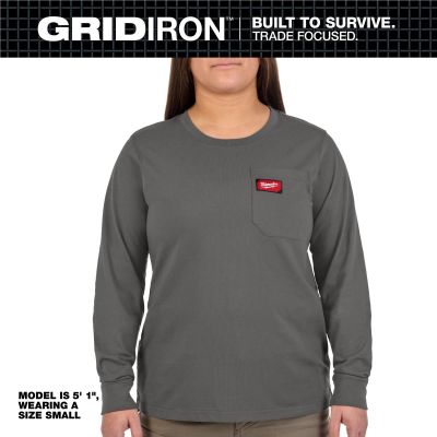 MLWF551G-S image(0) - Milwaukee Tool Womens GRIDIRON Pocket T-Shirt - Long Sleeve Gray S