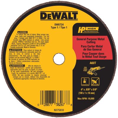 DWTDW8724 image(0) - DEWALT 4" x .035" x 5/8" A60T Metal & Stainless Cutting & Grinding Wheel