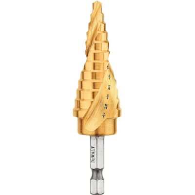 DWTDWA1786IR image(0) - DEWALT 3/16" - 7/8" IMPACT READY Titanium Nitride Coating Step Drill Bit