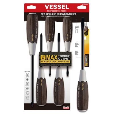 VES3006CS image(0) - Vessel Tools WOOD-COMPO Non-Slip Screwdriver 6PC. Set